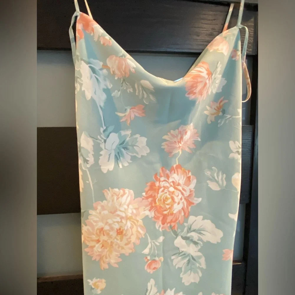 Abercrombie & Fitch Floral Maxi Slip Dress in Light Blue and Peach